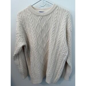 Aelfric Eden Women's Cable Knit Sweater Cream Off-White Medium Crewneck Pullover
